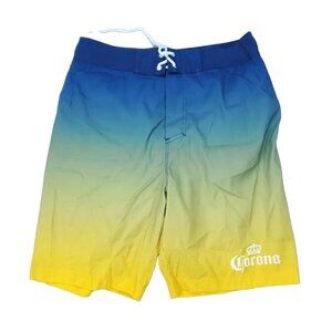 Corona Boardshorts Men Small 8.5" Swim Trunks Blue Yellow Obre Elastic Waist